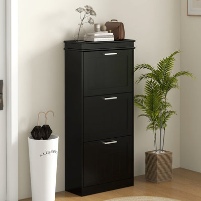 Meuble à chaussures, armoire à chaussures 3 portes abattants 15 paires, étagères réglables, 54 x 24 x 117,5 cm, noir