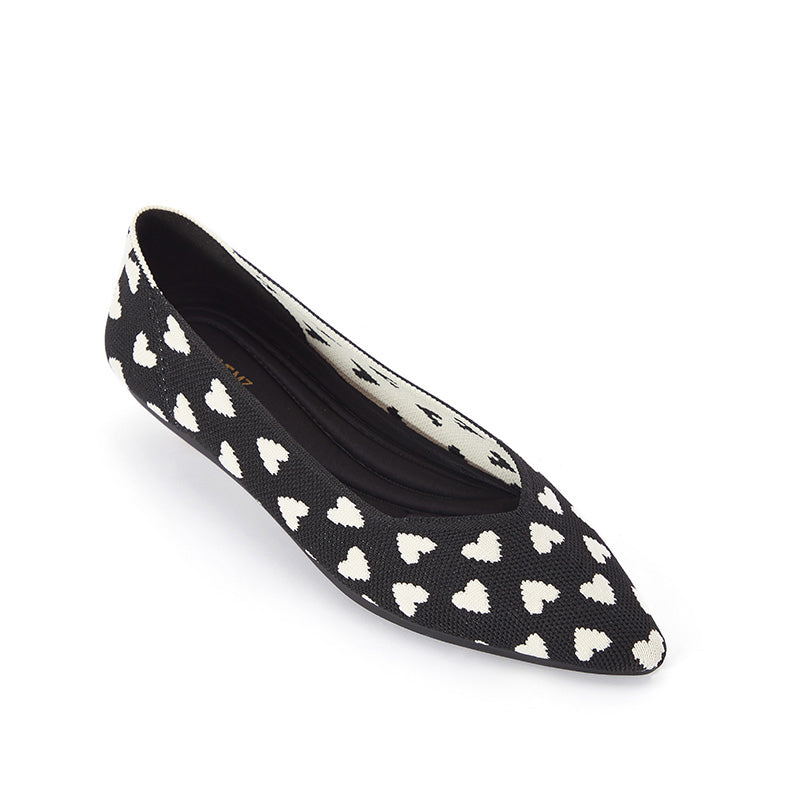 Heart Print Pointed Toe Comfortable Flats – Seamless Knit Ballet Flats MALOVE MZ