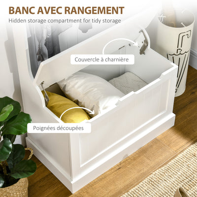 Meuble d'entrée 4 en 1, vestiaire d'entrée avec banc de rangement et 4 crochets doubles, 71,5 x 39,5 x 170 cm, blanc