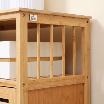 Buffet meuble de rangement 3 portes ajourées et étagères en bambou 100 x 35 x 82 cm naturel