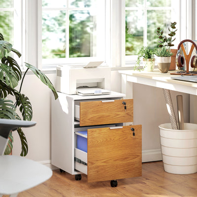 Caisson de bureau, meuble de rangement 2 tiroirs 2 barres pour dossier suspendu, verrouillable avec 2 clés 42x40x60 cm