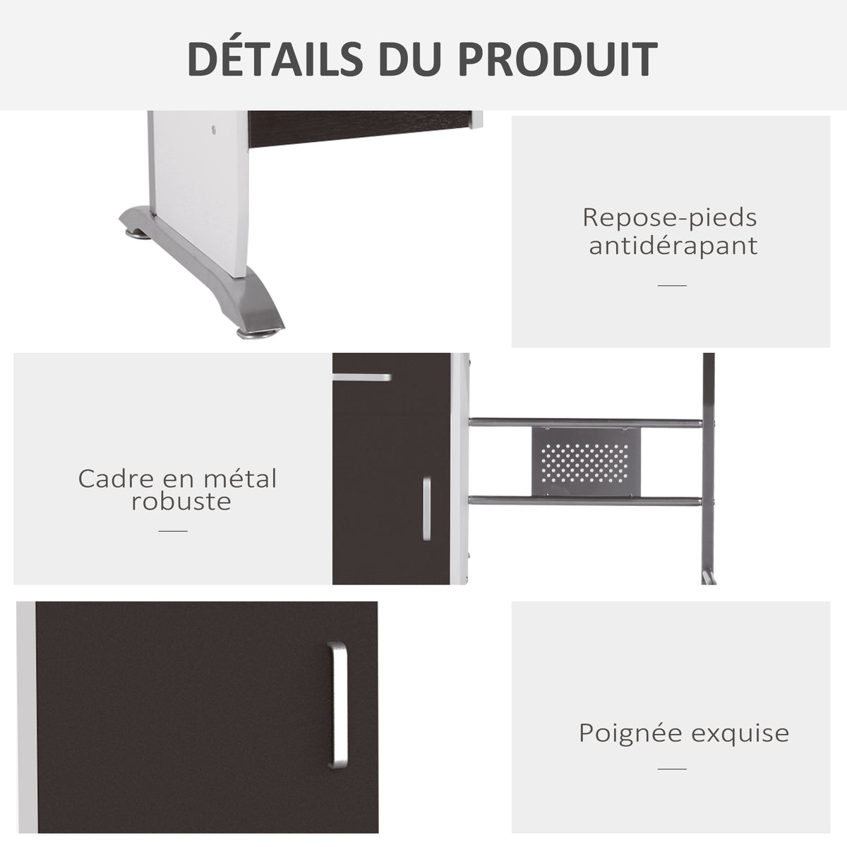 Bureau d'ordinateur, 100 x 52 x 75 cm, bureau avec tablette coulissante pour clavier, tiroirs et support d'unité centrale, table informatique pour étudier noyer foncé et blanc