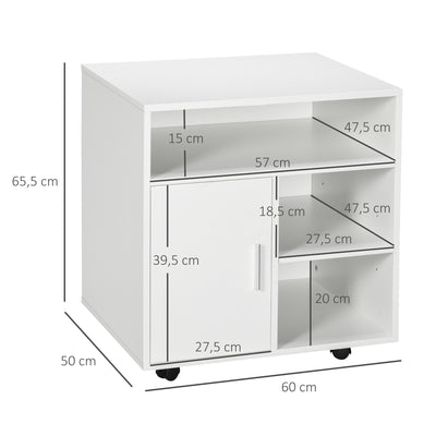 Support d'imprimante organiseur bureau caisson placard porte 3 niches + grand plateau panneaux particules blanc