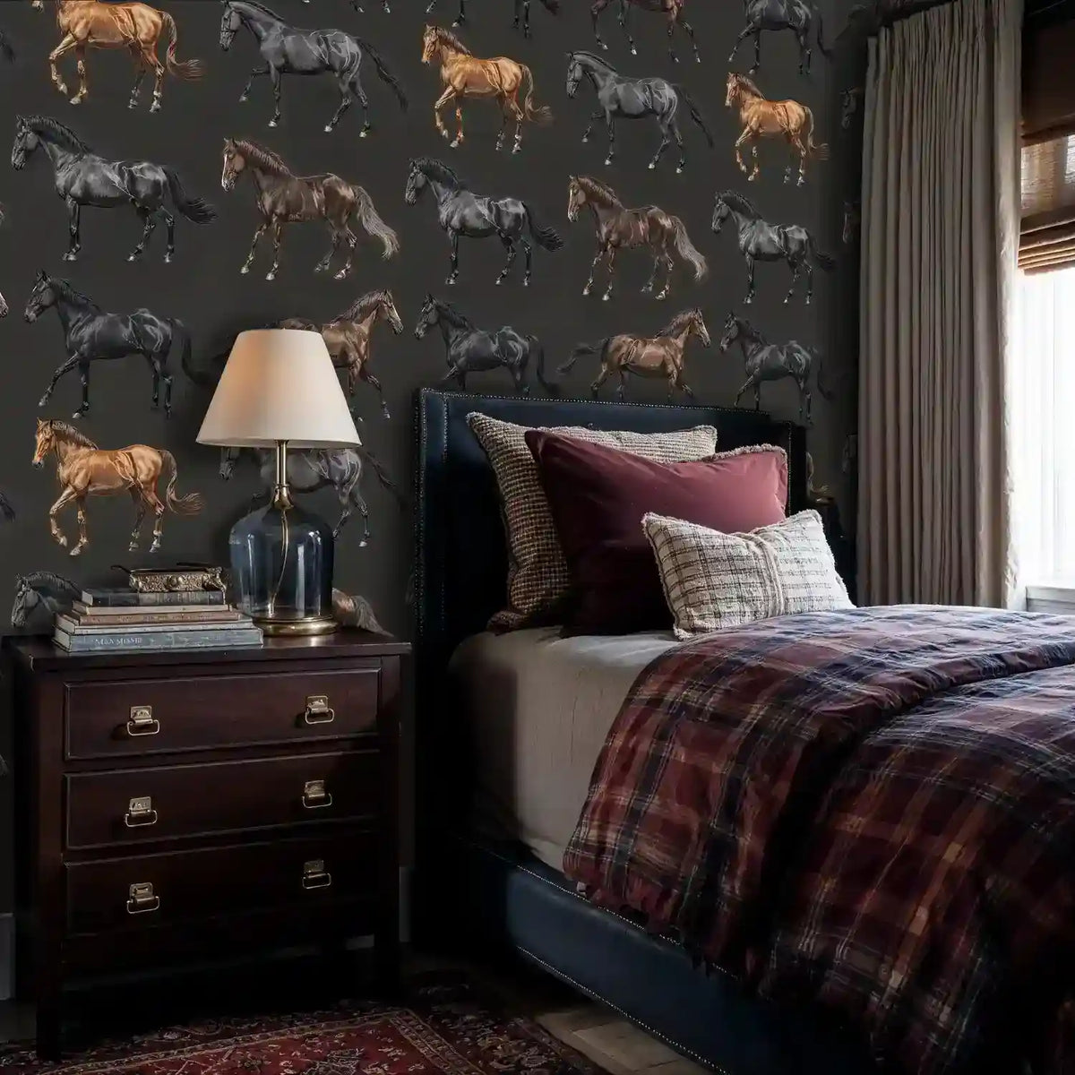 Equestrian Horses Wallpaper in Black and Brown