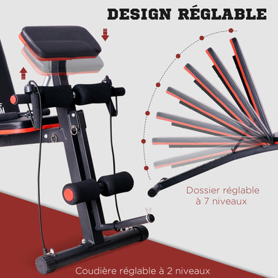 Banc de musculation pliable inclinable, banc réglable pour le développé couché, le curl biceps, la musculation du dos et des abdominaux, avec extenseur des jambes, acier, noir rouge