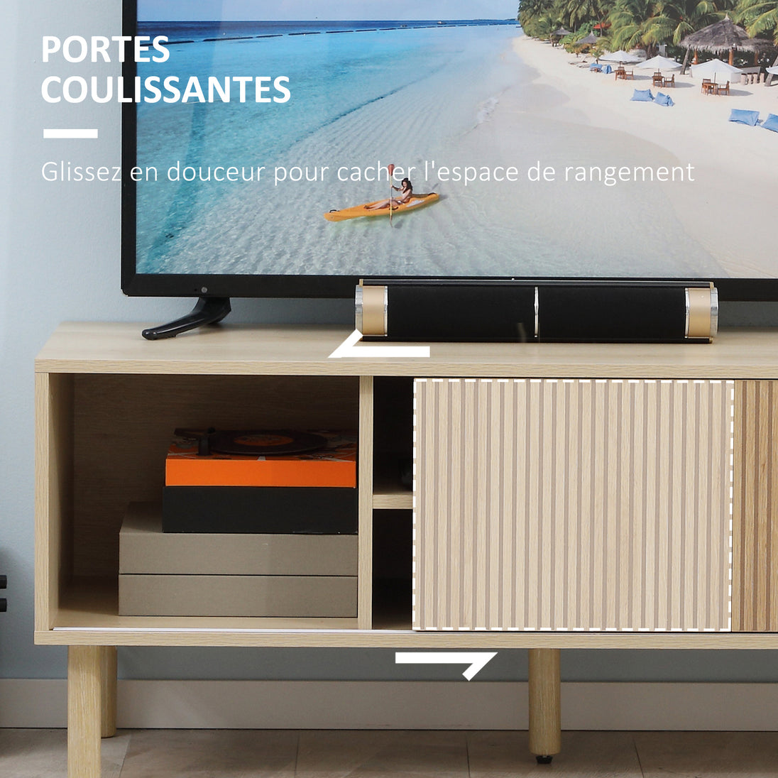Meuble TV support TV pour télévision jusqu'à 50 pouces 2 portes coulissantes et 2 niches avec passe-câbles - 115 x 40 x 49 cm Aosom