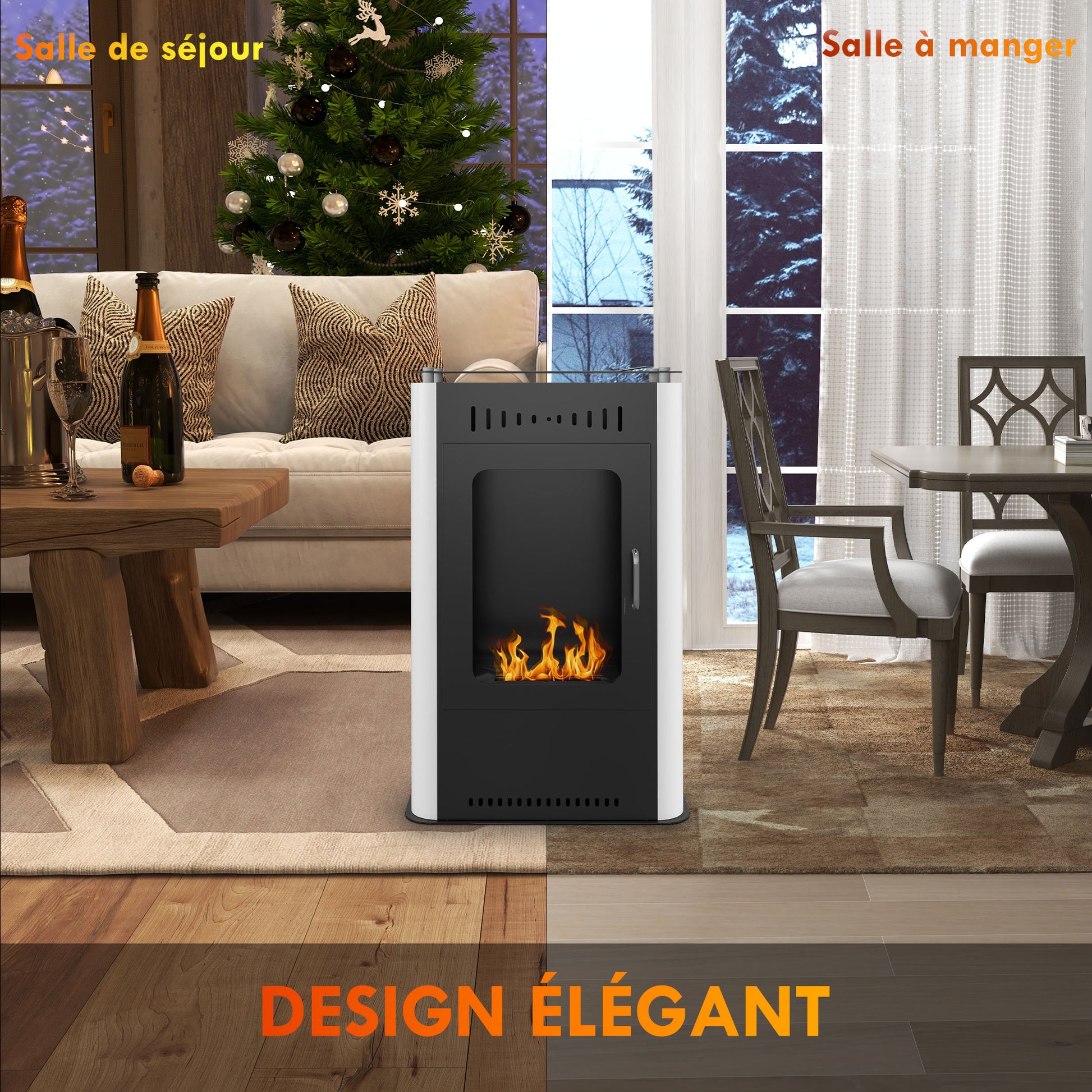 Cheminée poêle à éthanol avec réservoir 1,2L 3h de durée de combustion couverture 20 à 25 m² 50 x 27 x 82 cm noir