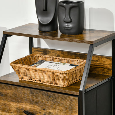 Meuble de rangement style industriel commode 3 tiroirs en tissu amovibles et 2 étagères - 44 x 29 x 92 cm - bois et métal