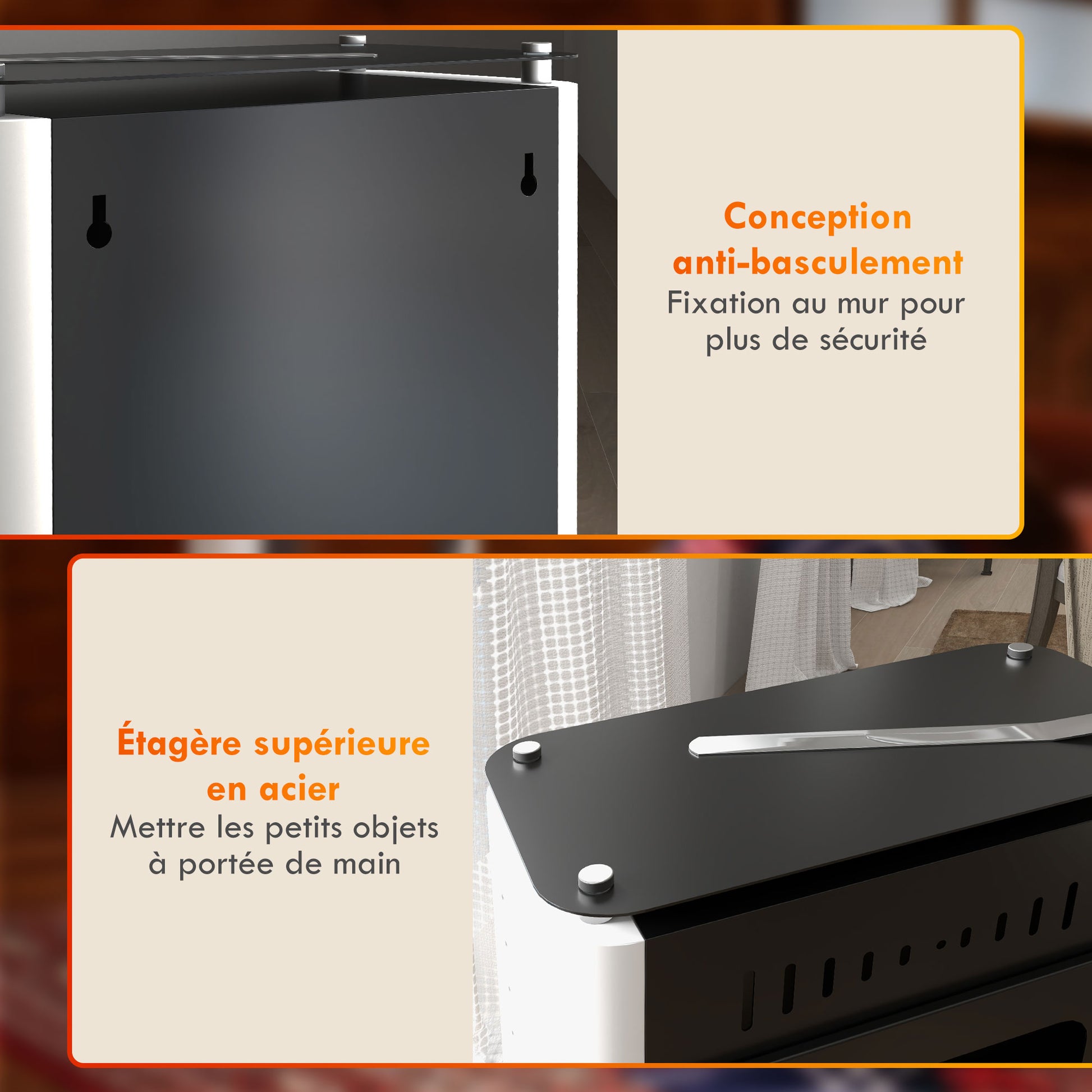 Cheminée poêle à éthanol avec réservoir 1,2L 3h de durée de combustion couverture 20 à 25 m² 50 x 27 x 82 cm noir
