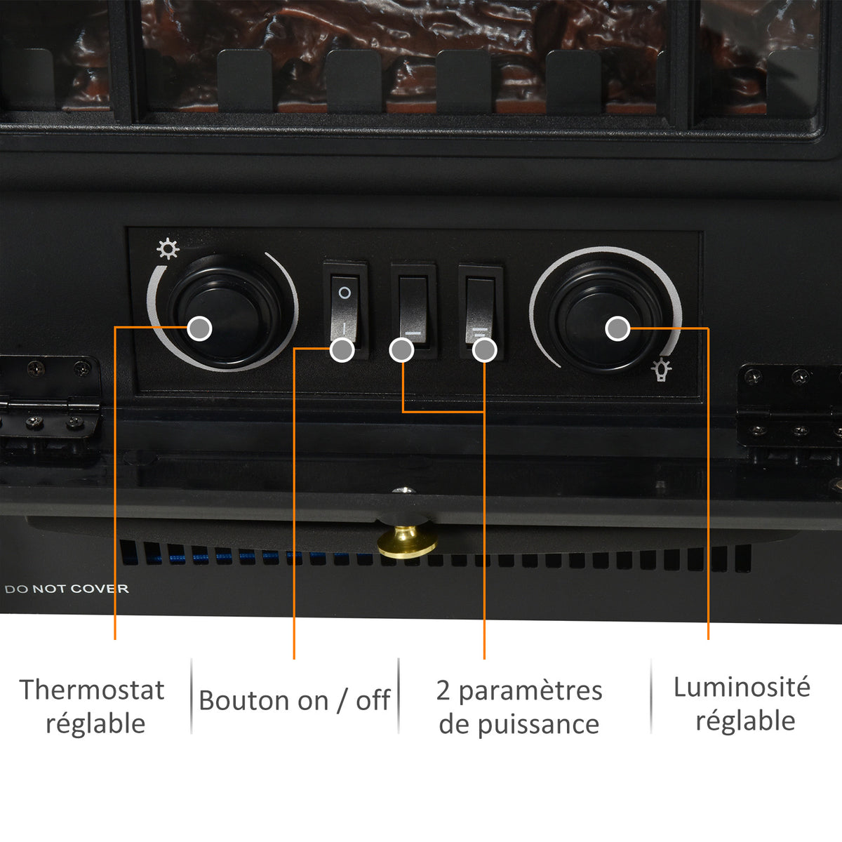 Cheminée électrique à Effet de Flamme poêle Style rétro Thermostat 1000/2000 W Anti surchauffe Noir