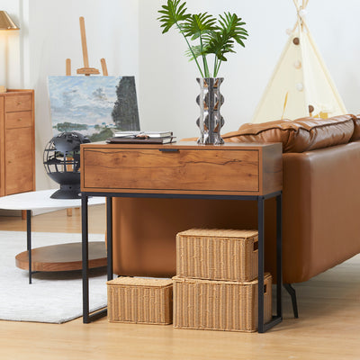 Console meuble, table console avec tiroir et pieds en acier, pour salon, entrée, couloir, 80 x 30 x 76 cm, marron