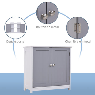 Meuble salle de bain sous lavabo - meuble sous-vasque - placard 2 portes avec étagère - dim. 60L x 30l x 60H cm - en bois gris blanc