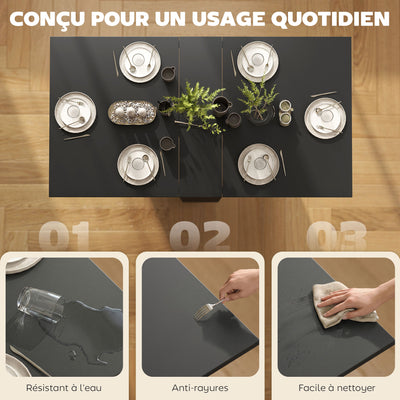 Table pliante de cuisine salle à manger amovible sur roulettes 75 x 140 x 74 cm coloris noir