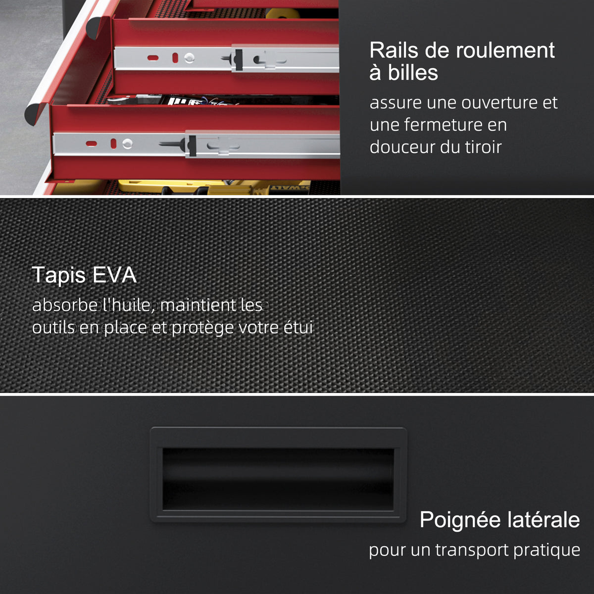 Armoire à outils verrouillable sur roulettes avec 5 tiroirs et armoire, sur roulettes pour l'atelier et la maison, rouge