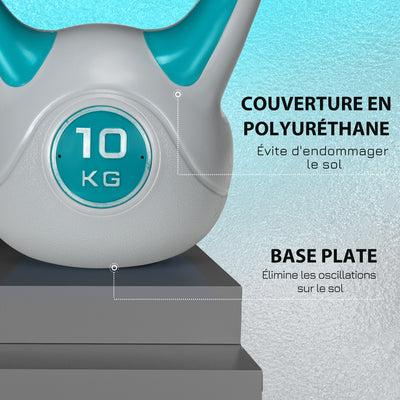 Kettlebell 10 kg, haltère avec poignée ergonomique, haltère à boule, musculation, entraînement, 22 x 16 x 26 cm, bleu