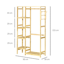 Portant à Vêtements Bambou Penderie Porte-Manteaux avec étagères, Tringle et 2 patères - dim. 90L x 30P x 155H cm