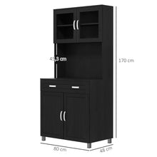 Buffet haut cuisine, armoire de cuisine avec 4 portes, tiroir, plan de travail, étagères réglables, 80x48x170cm, noir