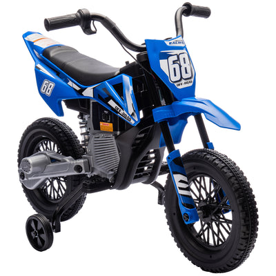 Moto électrique pour enfant moto cross pour enfants de 3 à 6 ans 2 moteurs 12V vitesse 5 km/h 109,5x60x72,5cm bleu