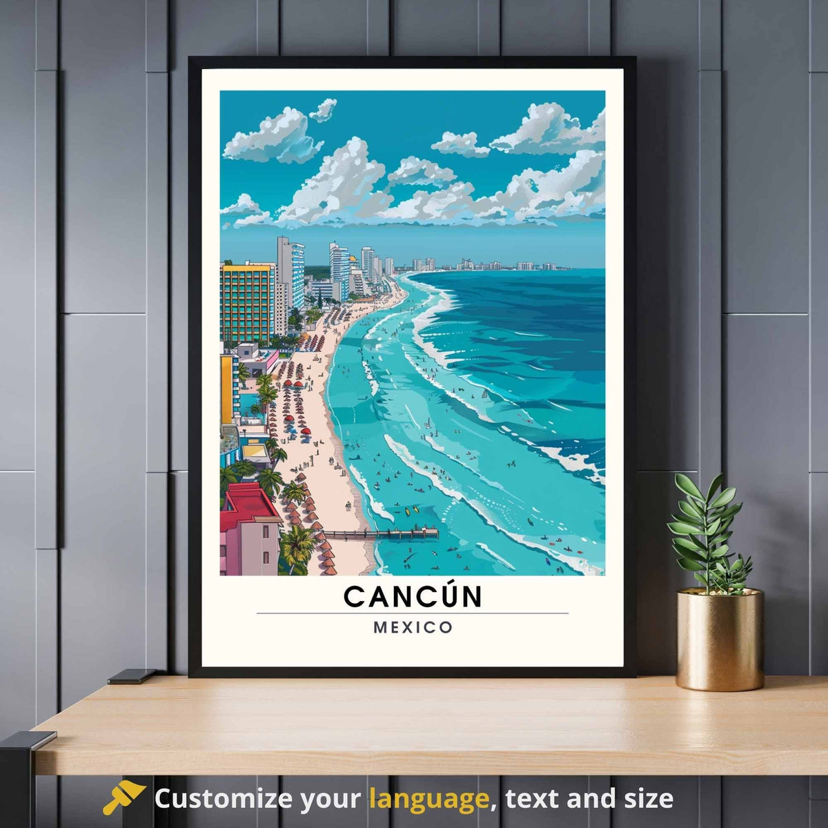 Impression Cancún | Affiche de voyage Cancún, Mexique | Impression Mexique  |  Cancún vue de ciel