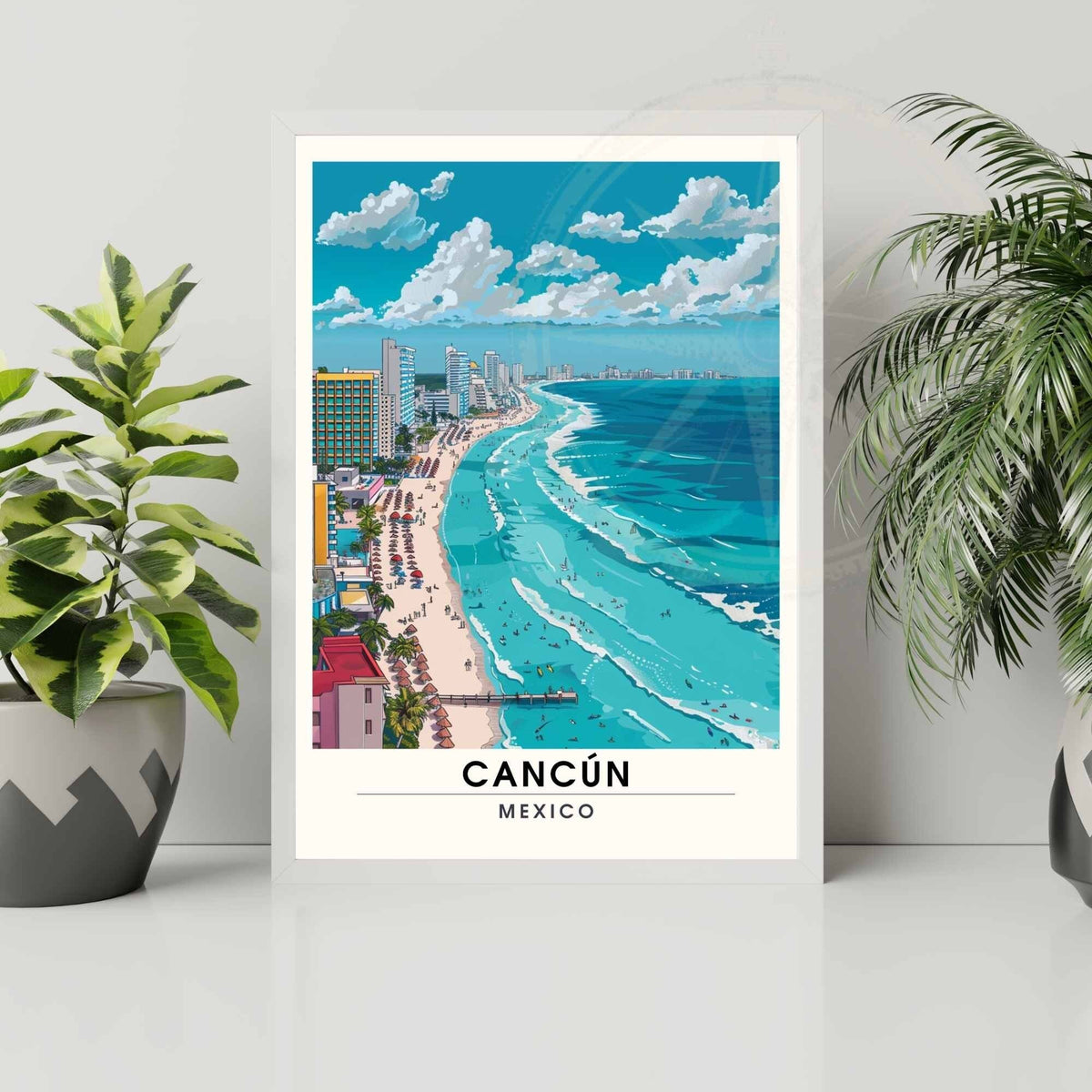 Impression Cancún | Affiche de voyage Cancún, Mexique | Impression Mexique  |  Cancún vue de ciel