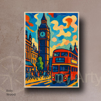 Affiche Londres – Big Ben & Bus Rouge | Poster peinture colorée style moderne | Déco murale britannique | Avec ou sans cadre