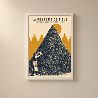 Affiche Braderie de Lille, montagne de moules, affiche vintage du Nord de la France