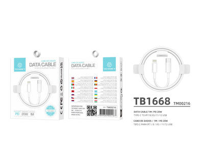 Techancy Cabo De Dados De Carregamento Rápido Pd 20w 1m TB1668, Interface Usb C-Ip8/X/11-14, Compatível Com Iphone, Ipad