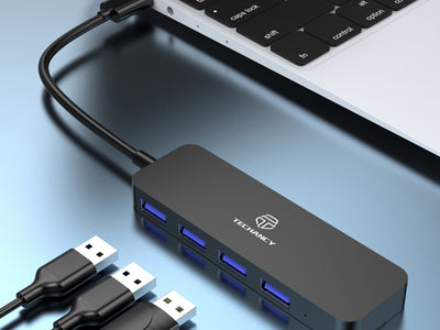 Hub Techancy Tipo C para USB 3.0, KK2107, expansor USB 4 em 1, preto