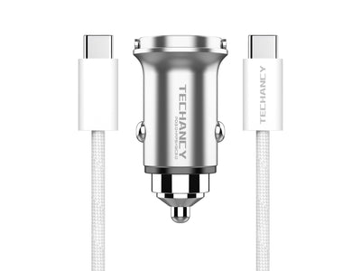 Techancy Mini Carregador TC6426, 33W, USB-A+USB-C, com Cabo USB-C para USB-C de 1m, Liga de AlumInio, Seguro e Confiavel