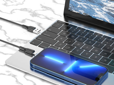 Techancy Cabo De Dados Usb-Lightning Preto 1m TB1659, Carregamento Rápido 2.4a, Suporta Transferência De Dados, Material Pvc