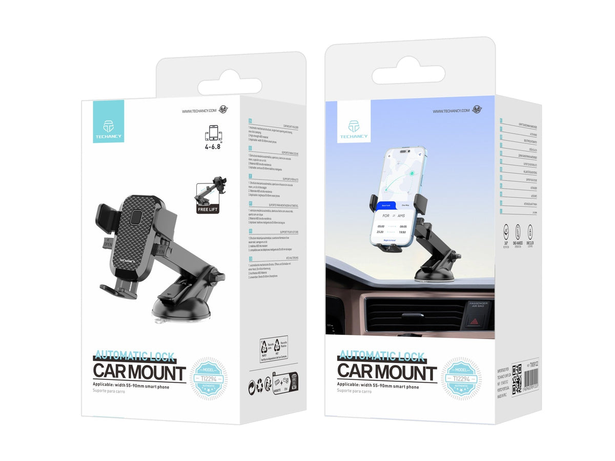 Techancy Suporte Para Telemóvel Para Automóvel, Ti2294 , Material Abs De Alta Resistência, Telemóvel De 4-6,8 Polegadas