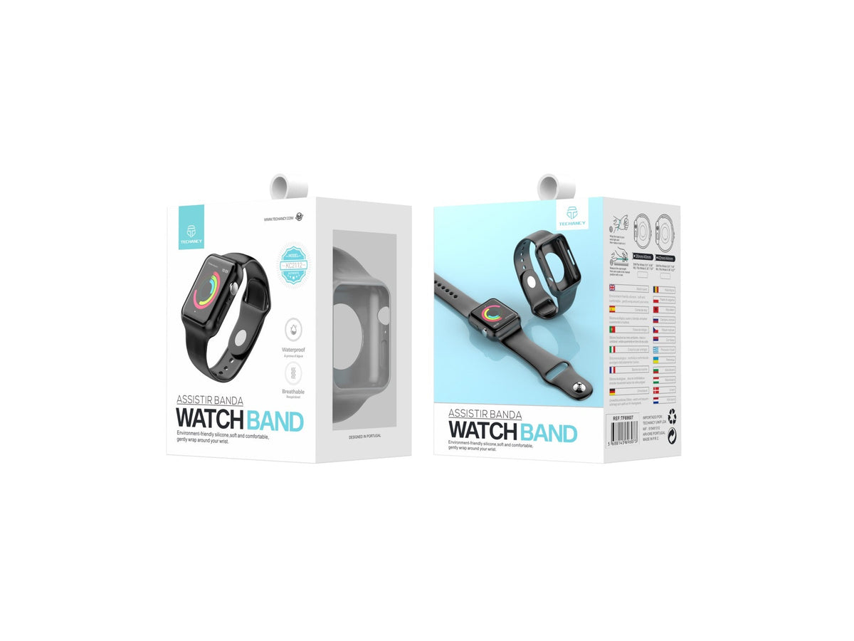 Pulseira totalmente adesiva para relógio Techancy, KC2112, compatível com Apple Watch 38-40 mm, cinzenta