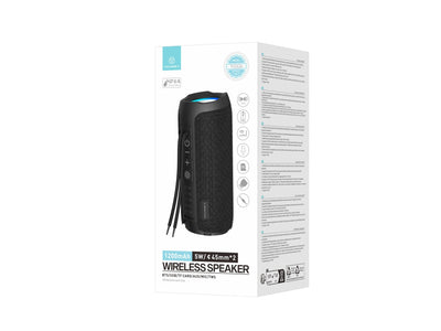 Techancy Altifalante sem fios Bluetooth versão 5.3 TH2634, suporta entrada TF/U disk/LINE LN, luz LED de 7 cores