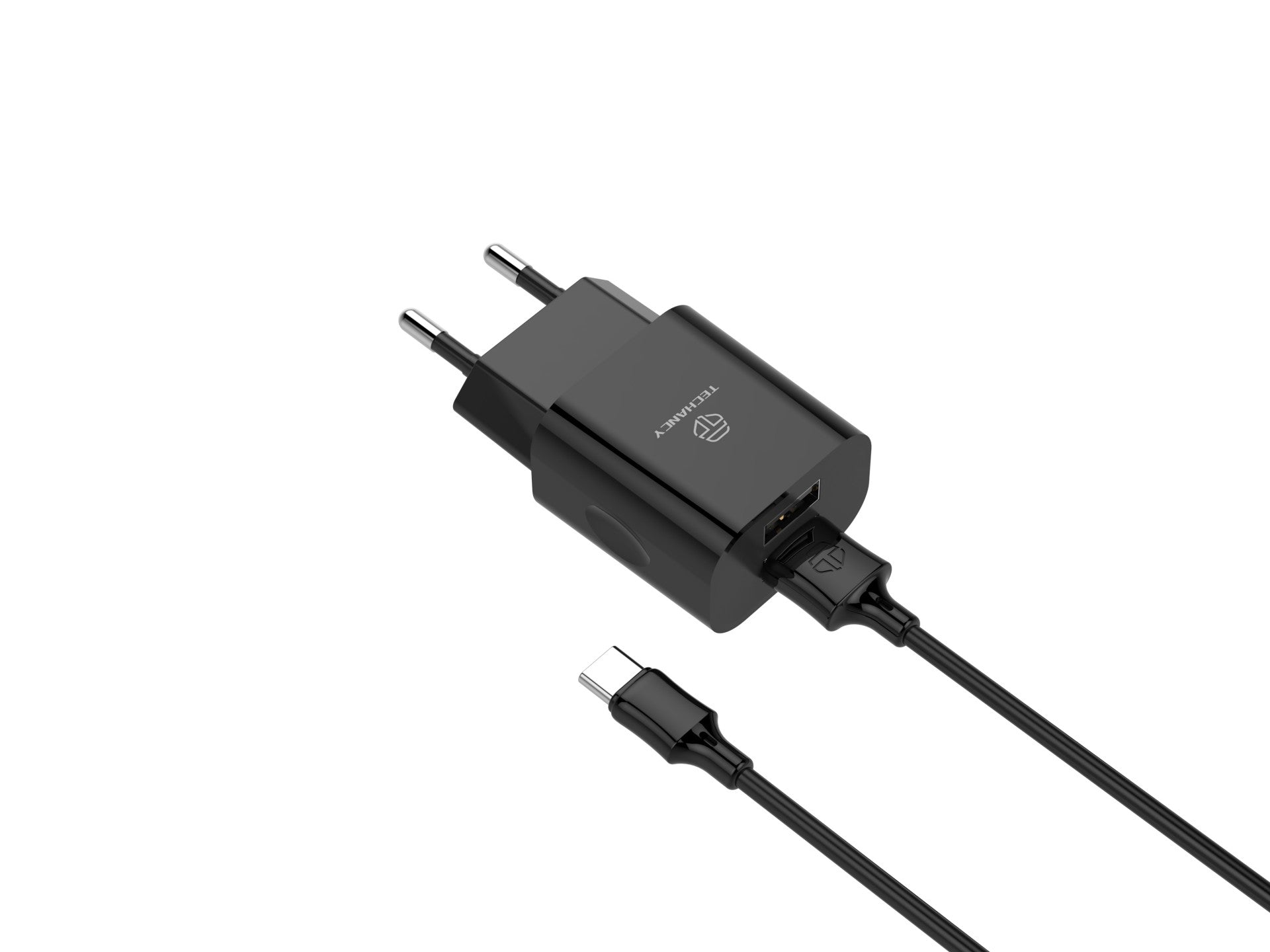 Techancy Carregador De Parede 2usb Preto TA2791,5V-2.4A Carregamento,Conjunto De Cabos Usb-Tipo-C 1m,Suporta Telemóveis Usb-C