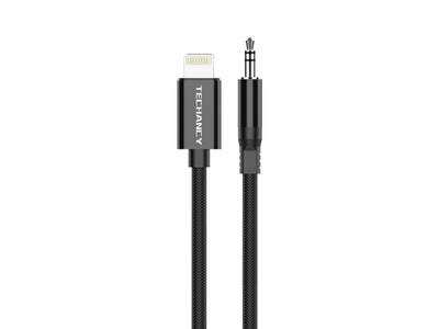 Techancy Cabo Audio Digital KQ2604 8-Pin para 3.5mm, 1M, Trancado, Compativel com Telemovel, Carro e Auscultadores, Preto