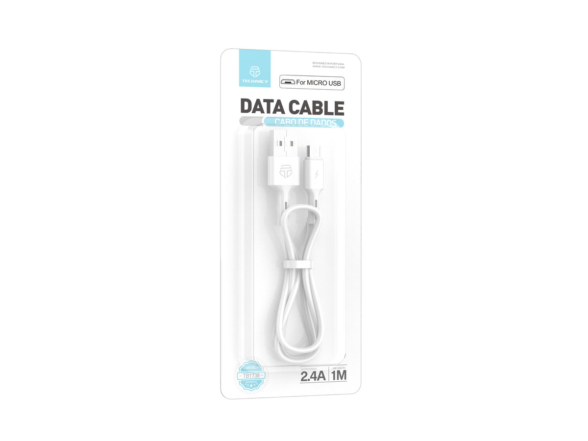 Techancy Cabo De Dados Usb-Micro, TB1738 1M, Carregamento Rápido 2,4A, Transferência De Dados, Branco