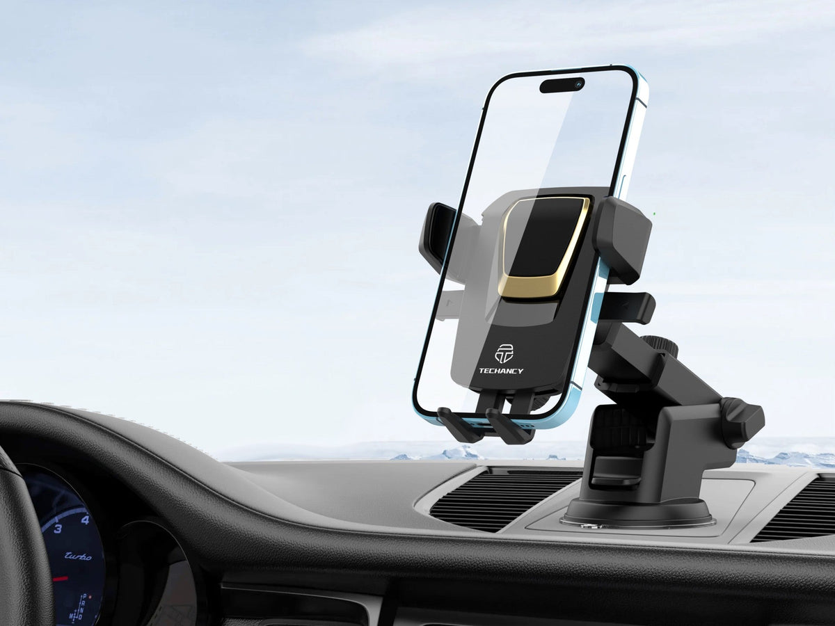 Techancy Suporte Para Telemóvel Com Ventosa Para Automóvel Preto/Dourado Ti2188, Bloqueio Com Um Toque, 4-7,2 Polegadas