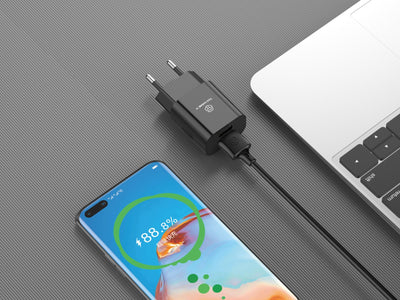 Techancy Carregador De Parede 2usb Preto TA2791,5V-2.4A Carregamento,Conjunto De Cabos Usb-Tipo-C 1m,Suporta Telemóveis Usb-C