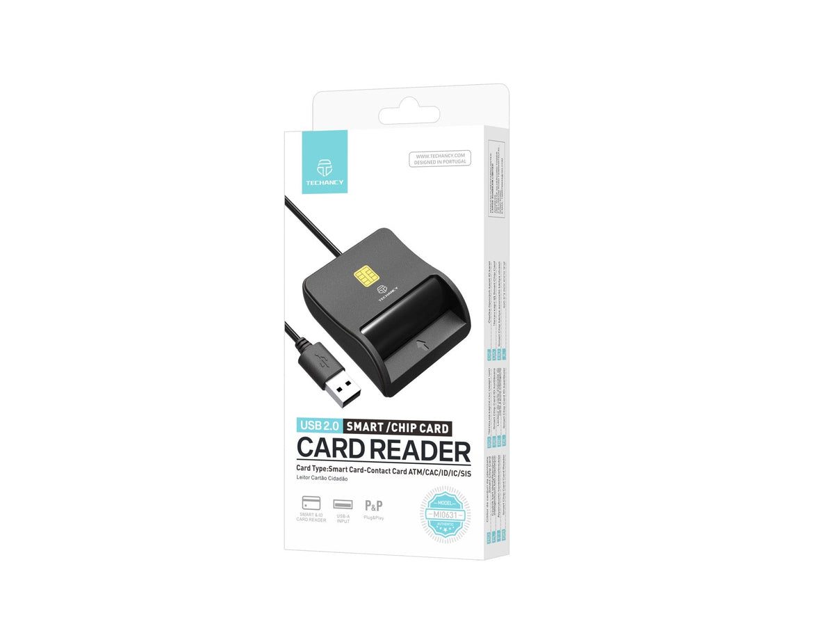 Techancy Leitor de cartão inteligente MI0631, USB 2.0, suporta vários tipos, compatível com vários sistemas, preto