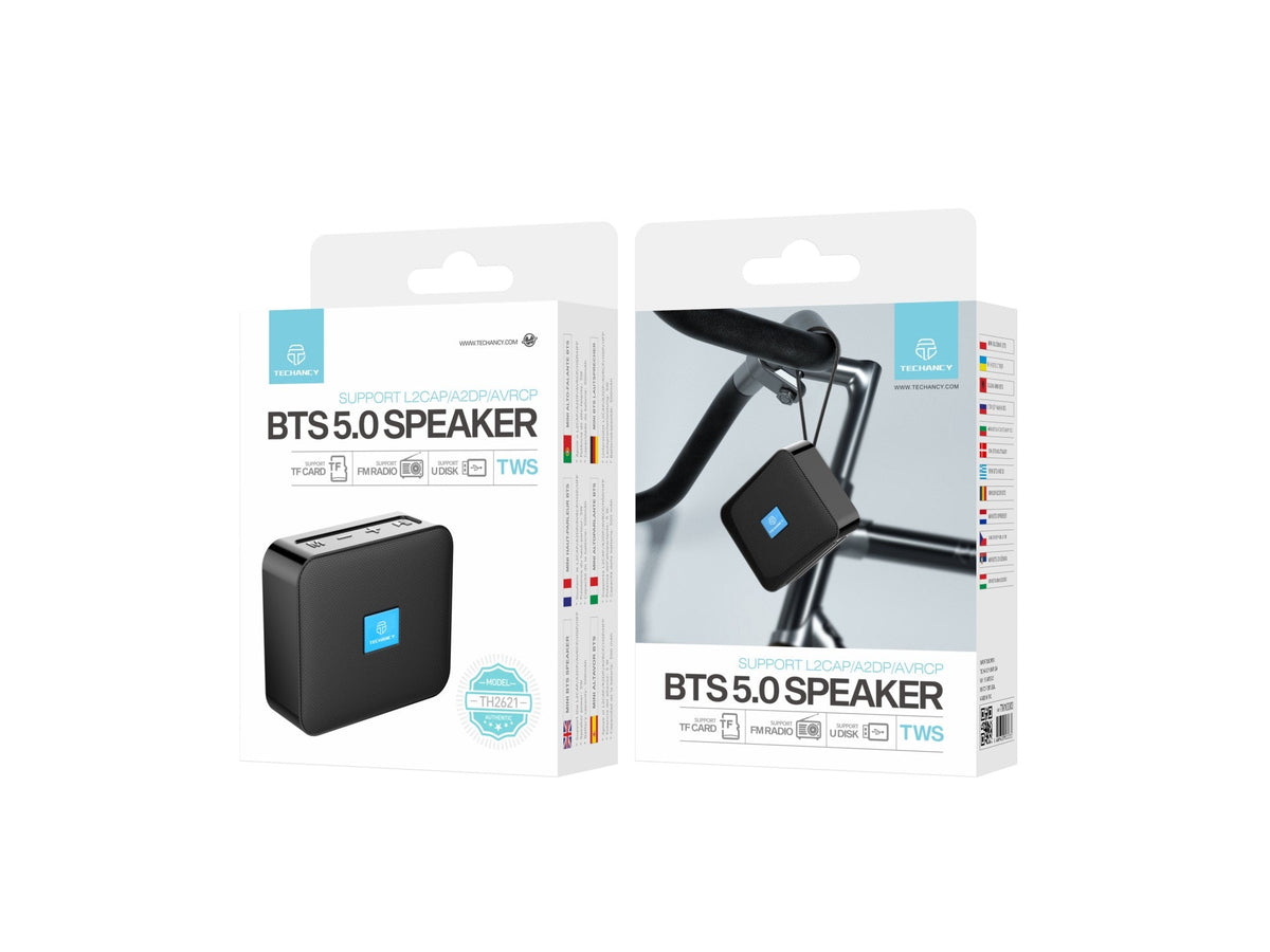 Techancy Mini Bluetooth Audio Black TH2621 Com Bateria Incorporada Suporta Ligação Sem Fios 5.0/Tf/U Disk/Aux