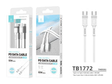 Techancy Cabo Pd De Carregamento Rápido Branco De 1,5 M TB1772, Usb C Para Porta Usb C 60w/20v-3a