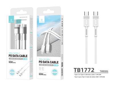 Techancy Cabo Pd De Carregamento Rápido Branco De 1,5 M TB1772, Usb C Para Porta Usb C 60w/20v-3a
