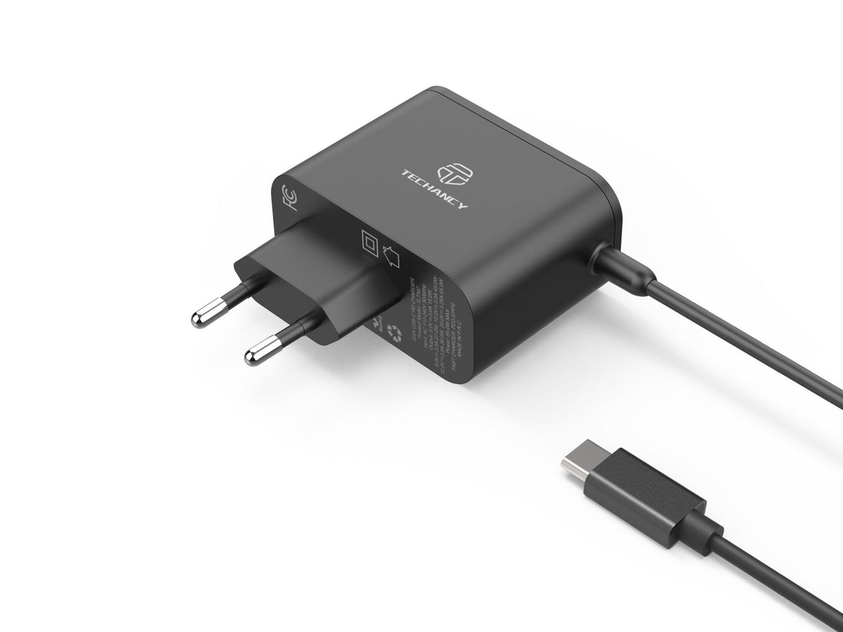 Techancy Carregador Rápido GaN USB-C de 65W TL7347, pequeno e portátil, compatível com vários dispositivos