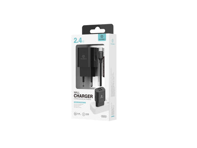 Techancy Carregador De Parede 2usb Preto TA2791,5V-2.4A Carregamento,Conjunto De Cabos Usb-Tipo-C 1m,Suporta Telemóveis Usb-C