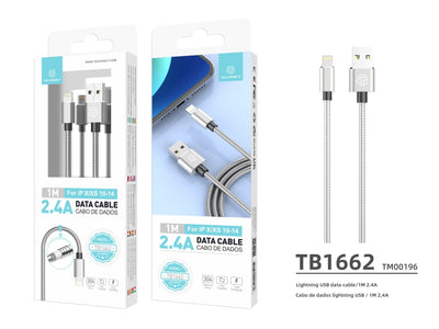 Techancy Cabo De Dados Em Liga De Alumínio 1m TB1662, Design Totalmente Metálico, Usb-Ip8/X/11-14, Carregamento 2,4a.