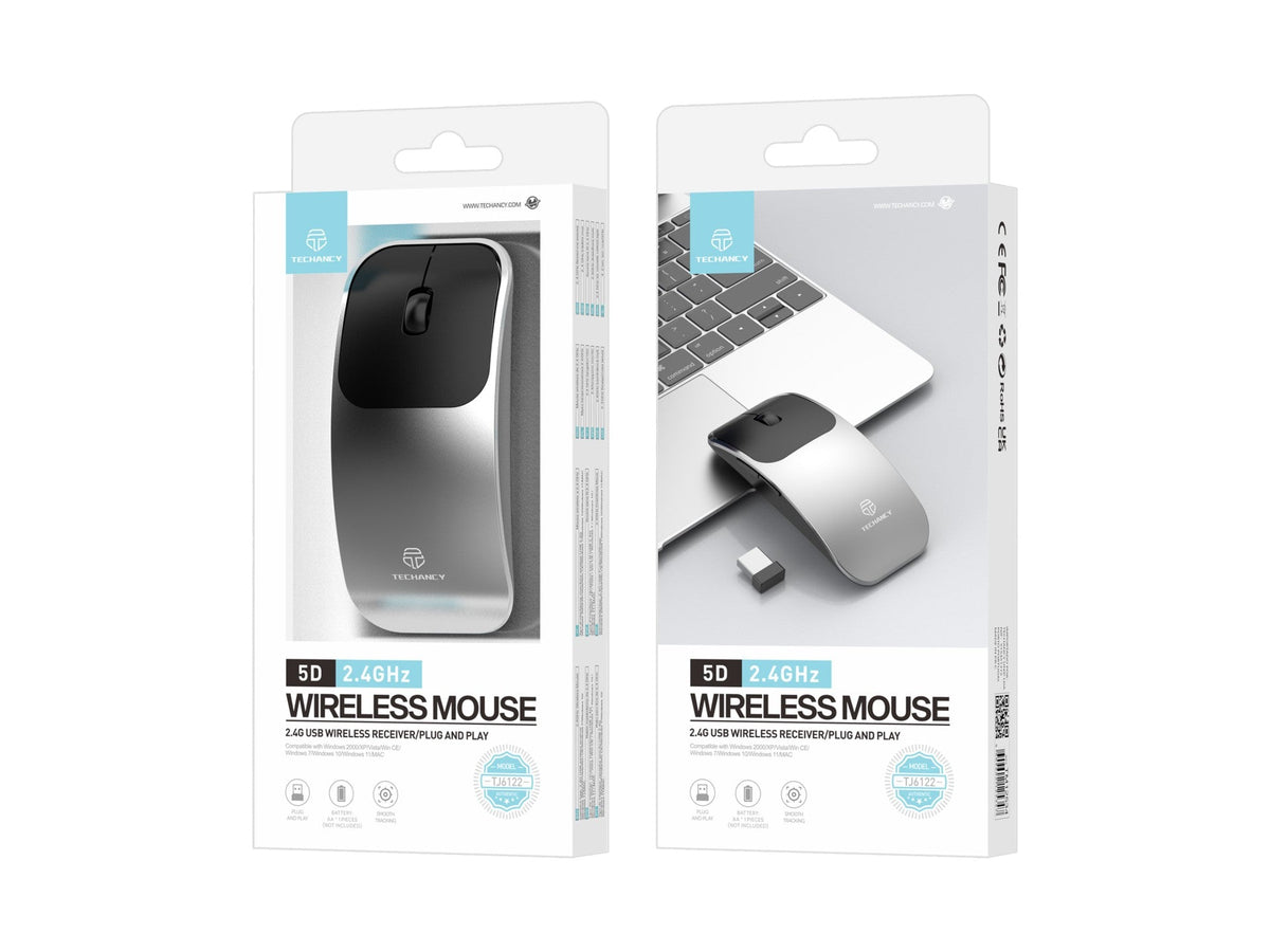 Techancy Rato Sem Fios 2.4g TJ6122, Design Fino Com Botões 5d Para Transportar Facilmente Em Viagem, Compatível Com Pc/Mac
