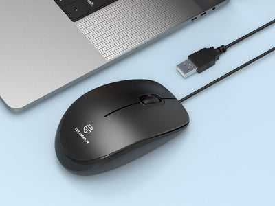 Techancy Rato Com Fios Usb Preto TJ6109, 1,35 M Plug And Play, 1000dpi, Design Ergonómico Da Roda De Deslocamento Antiderrapante.