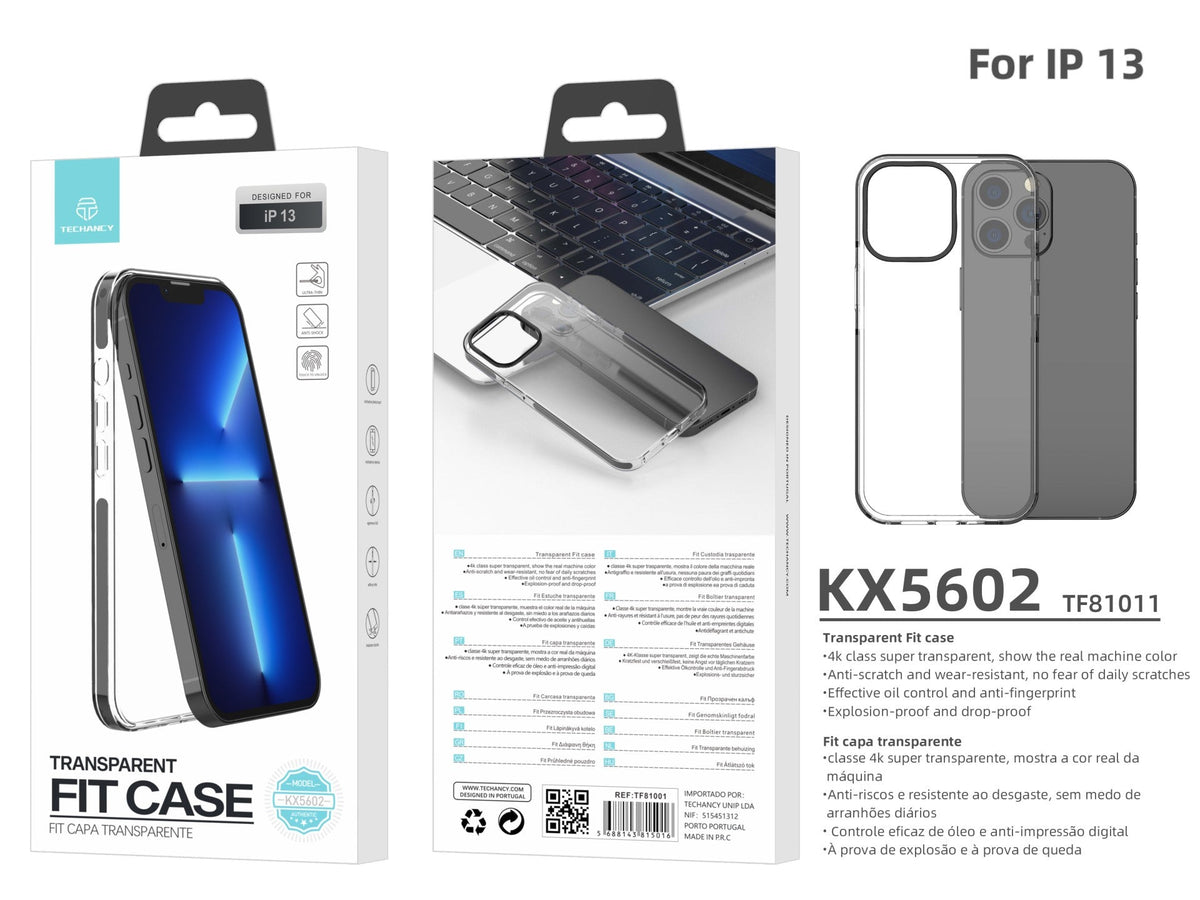 Capa transparente para telemóvel Techancy New Acrylic, KX5602, compatível com iPhone 13, transparente + Preto