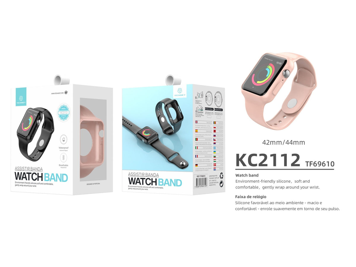 Pulseira para relógio totalmente adesiva Techancy, KC2112, compatível com Apple Watch 42-44 mm, rosa