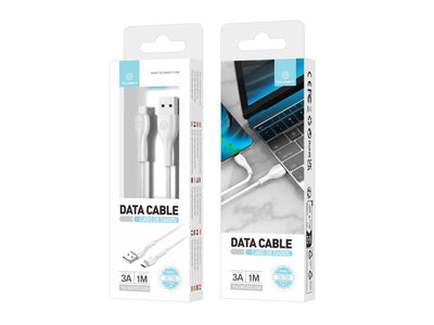 Techancy Cabo De Dados Rápido 3a TB1709, Conetor Usb-Micro, 1 Metro De Comprimento Para Transferência De Dados, Branco